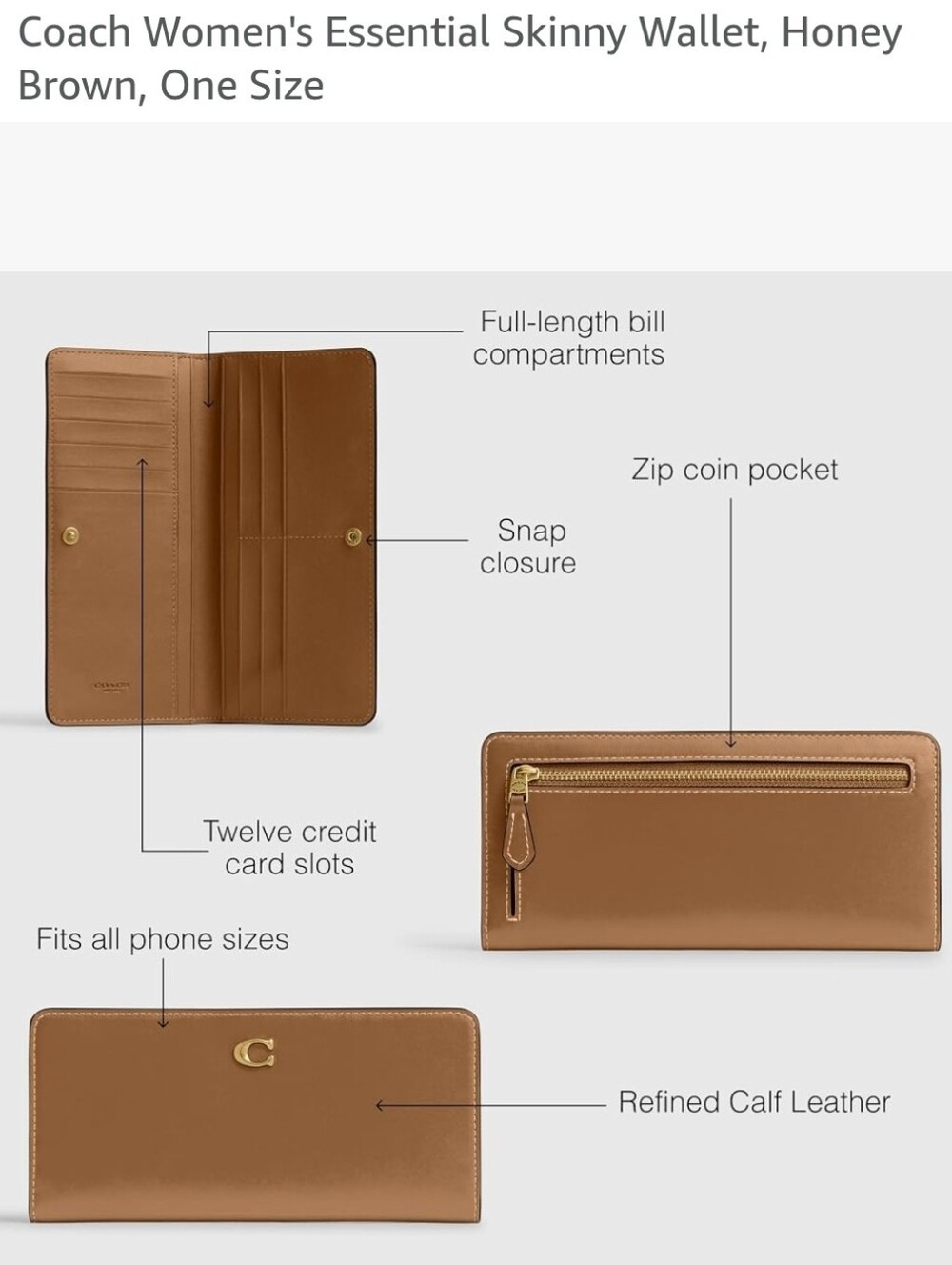 Coach Essential Skinny Wallet In Honey Brown - Picture 2 of 11
